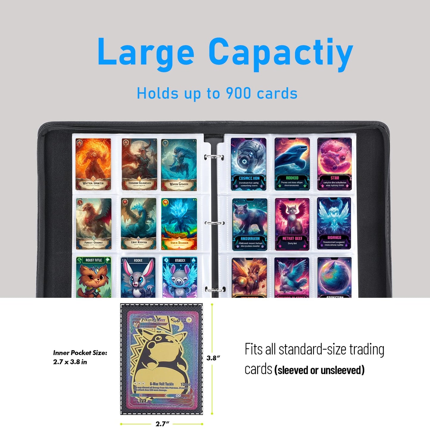 Zipper Cards Binder for 900-Pocket Sports Trading Cards  enhanced Baseball Football Basketball Cards Book Album With Removable Sleeves for MTG & TCG Cards - Gifts for Girls and Boys