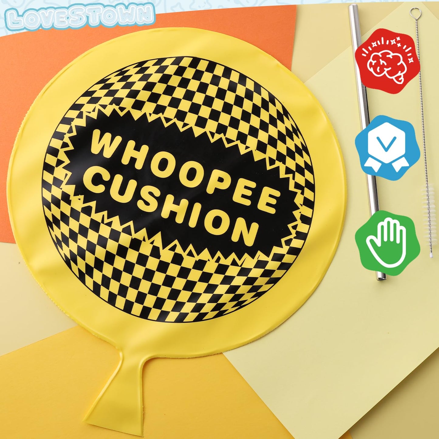 LovesTown 3PCS Whoopee Cushions  10 inch and 6 inch Fun Toys Yellow Fart Pillow Prank Toys for Novelty Party Favors