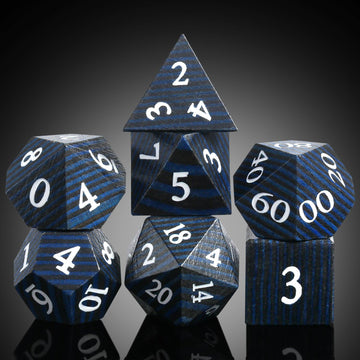 DND Dice Wood,DNDND Technical Wooden DND Die Set with Gift Case for Dungeons and Dragon Tabletop Games (Black and Blue Strips)