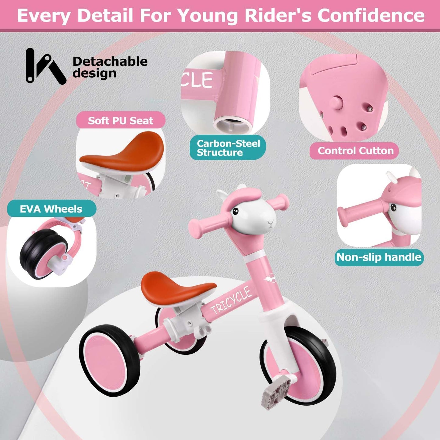 Tricycle for Toddlers 1-3 Year Olds, Toddler Balance Bike for Boys Girls 2-4, Toddler Tricycle with Light & Music Front, Kids Bi