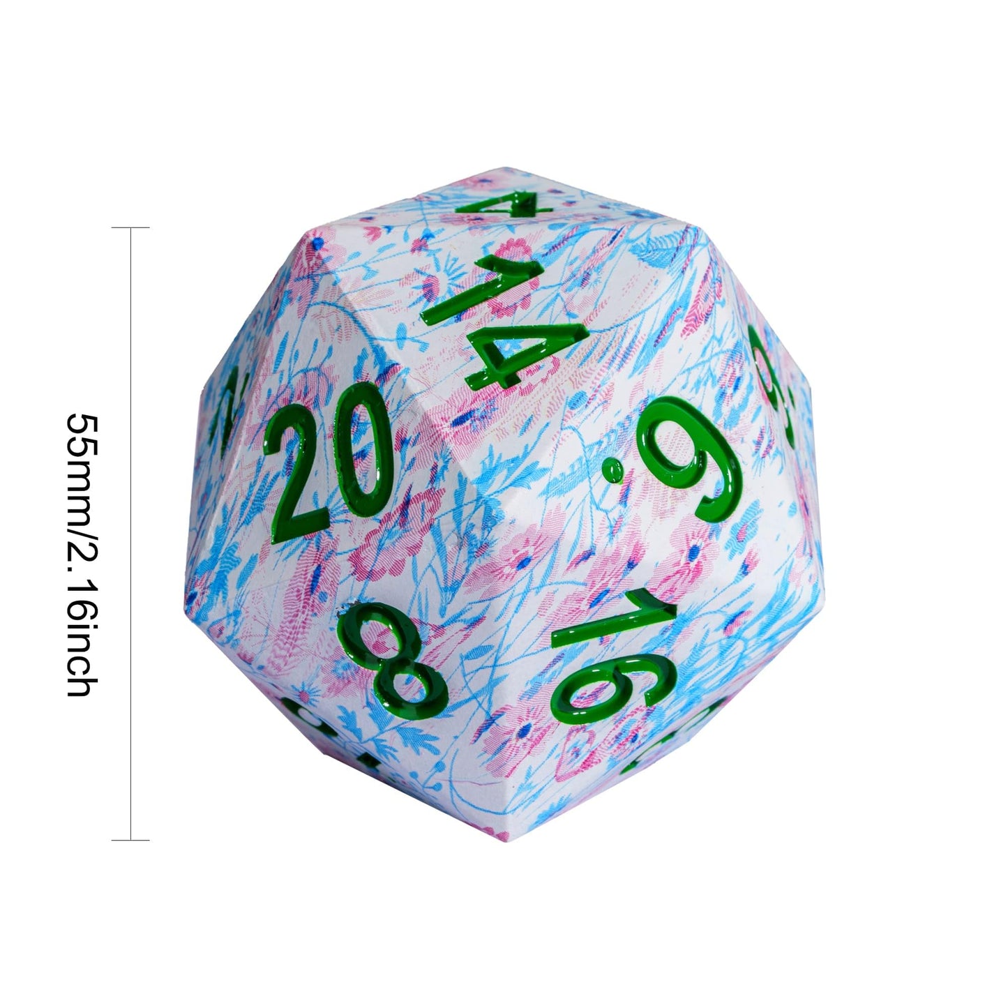Hddais 55Mm Jumbo D20 Dice With Pink And Blue Flowers Pattern, Large D20 Polyhedral Dice D&D 20 Sized Dice With Gift Case For Du