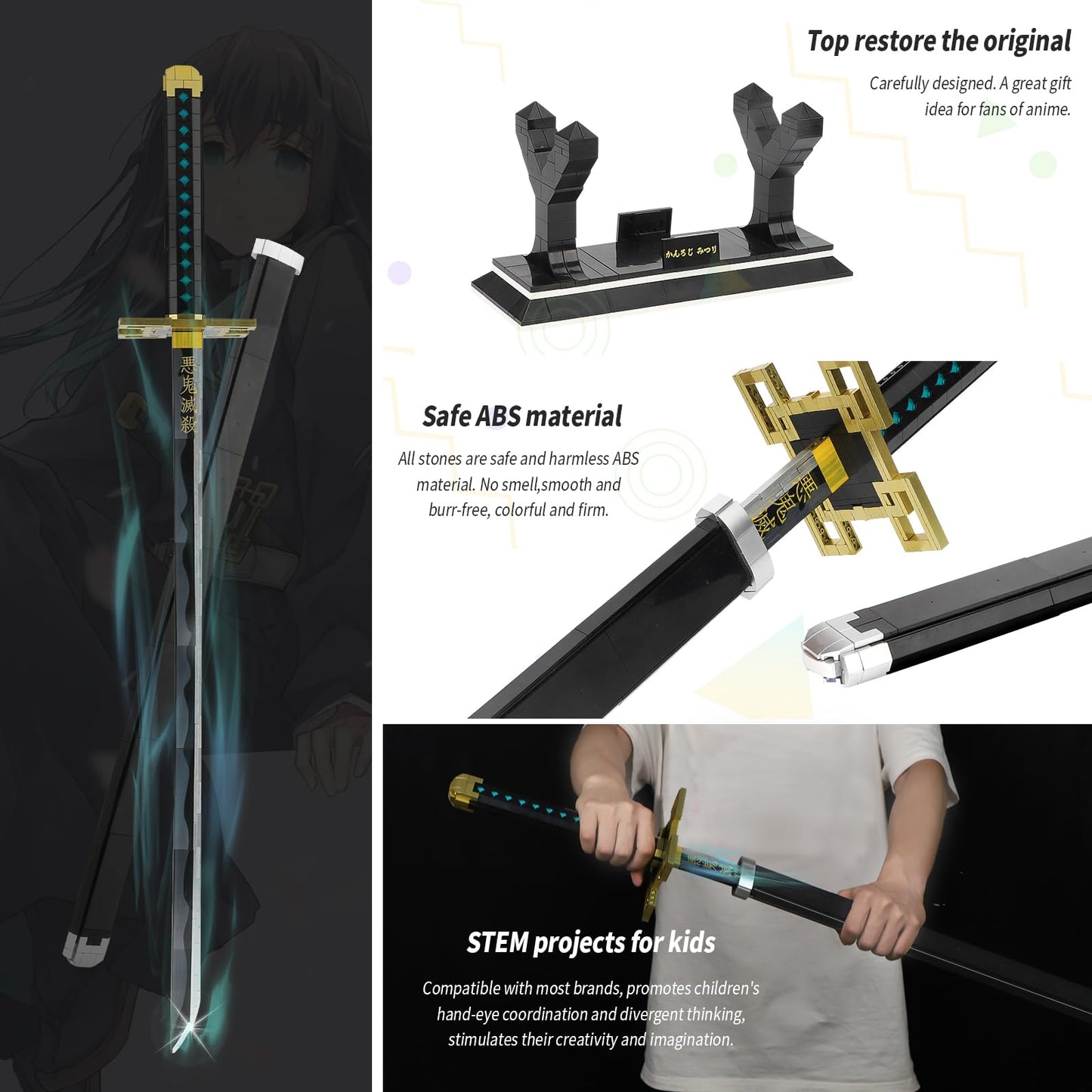 TOY PLAYER Demon Swords Building Set - Tokitou Muichirou Katana with Scabbard and Stand, 771 Pcs, Small, Plastic, Gift for Anime Fans