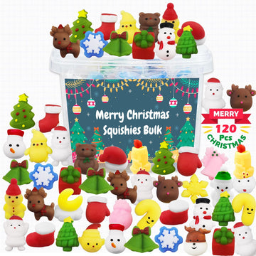 Christmas Party Favors, 120Pcs Squishies Toys For Kids, Mochi Squishy Bulk, Kawaii Mini Squeeze Toys, Goodie Bag Stuffers, Class