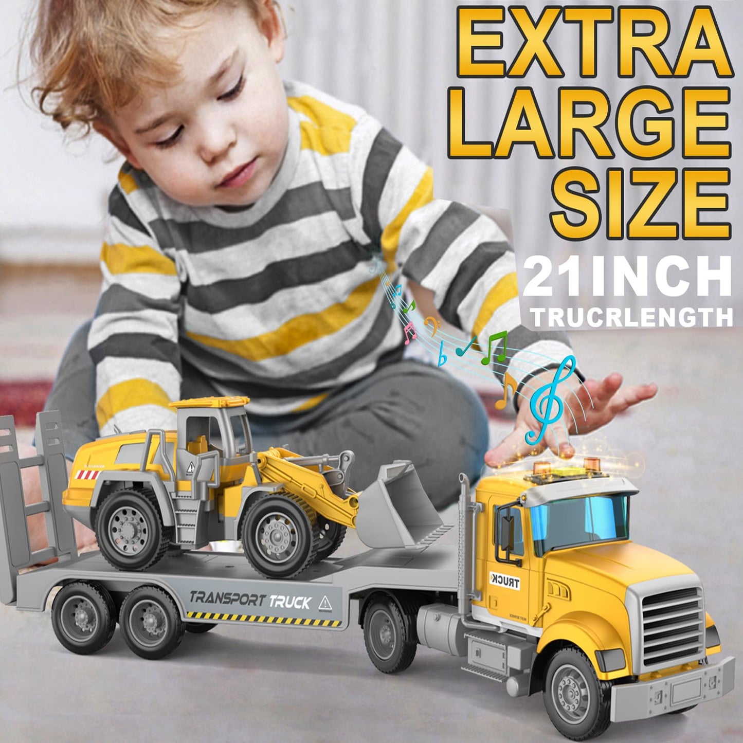 DOWELLIN Carrier Vehicle Truck Toys for Kids, Includes Carrier Car and Bulldozer Truck, Cars Toy Birthday Gift for 3+ Years Old