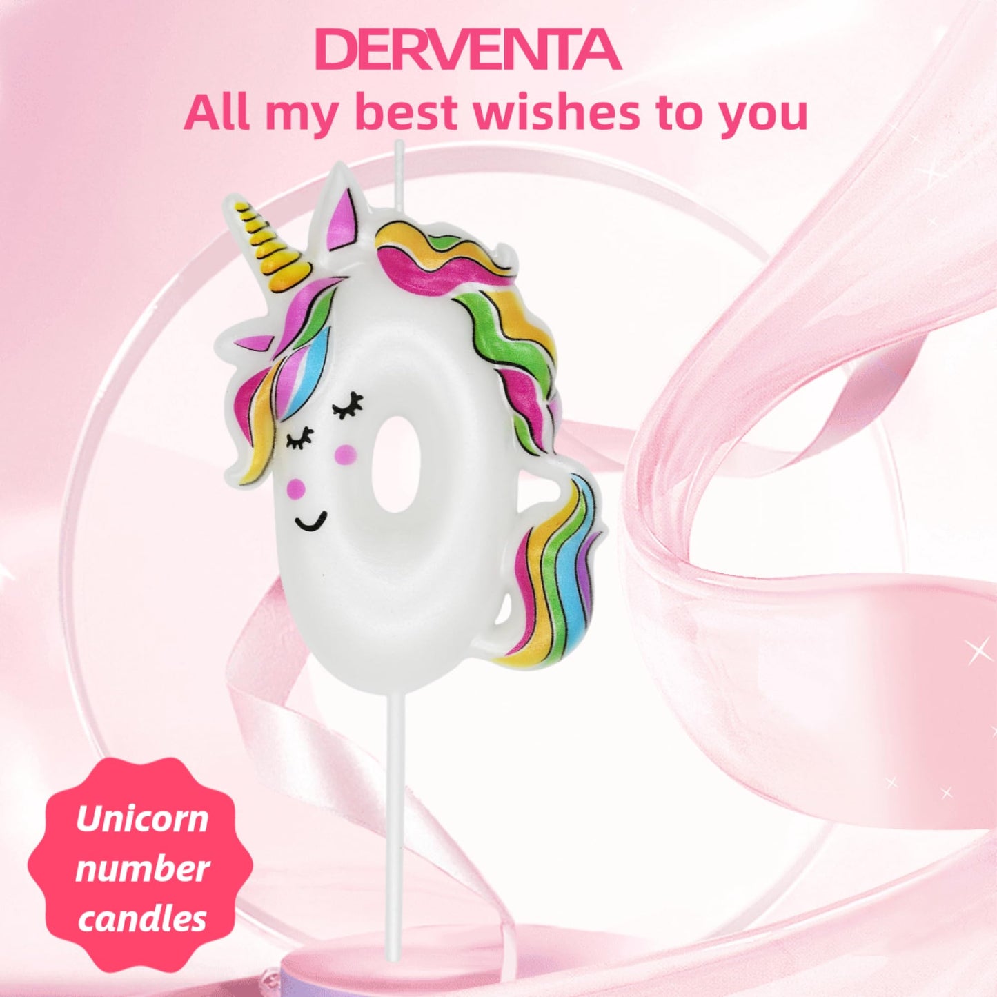 DERVENTA Birthday Candle Number White Unicorn Themed Party Decorations Beautiful Cake Topper 1 Piece (Unicorn Number 0)