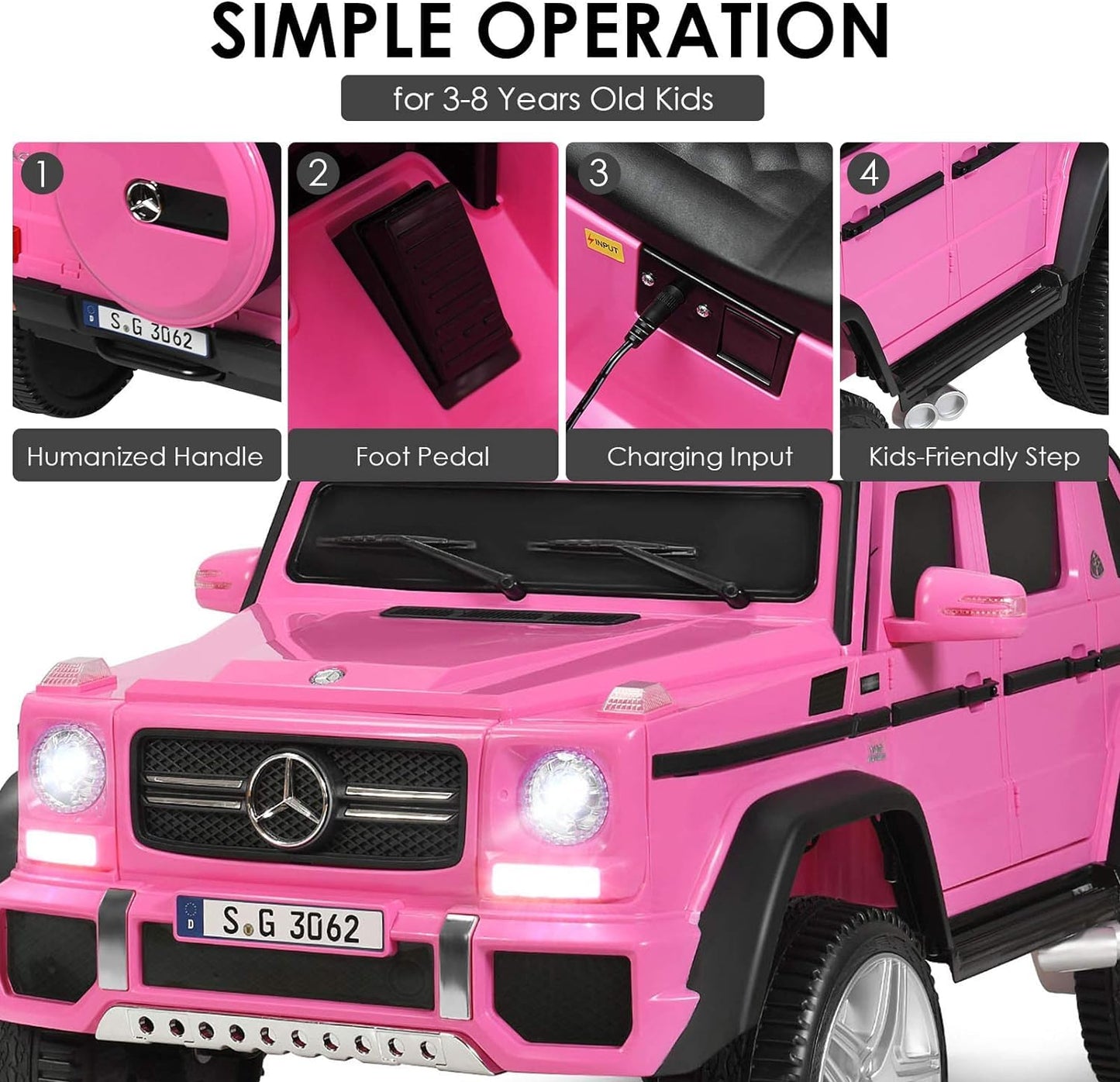 OLAKIDS Kids Ride On Car  Licensed Mercedes-Benz Maybach G650S with Remote Control  12V Battery Powered Electric Vehicle Driving Toy with 3 Speeds  Wheels Suspension  Horn  Music  USB  TF