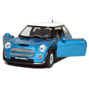 KiNSMART Mini Cooper S 5'' 1:28 Scale Die Cast Metal Model Toy Car Blue w/Pullback Action