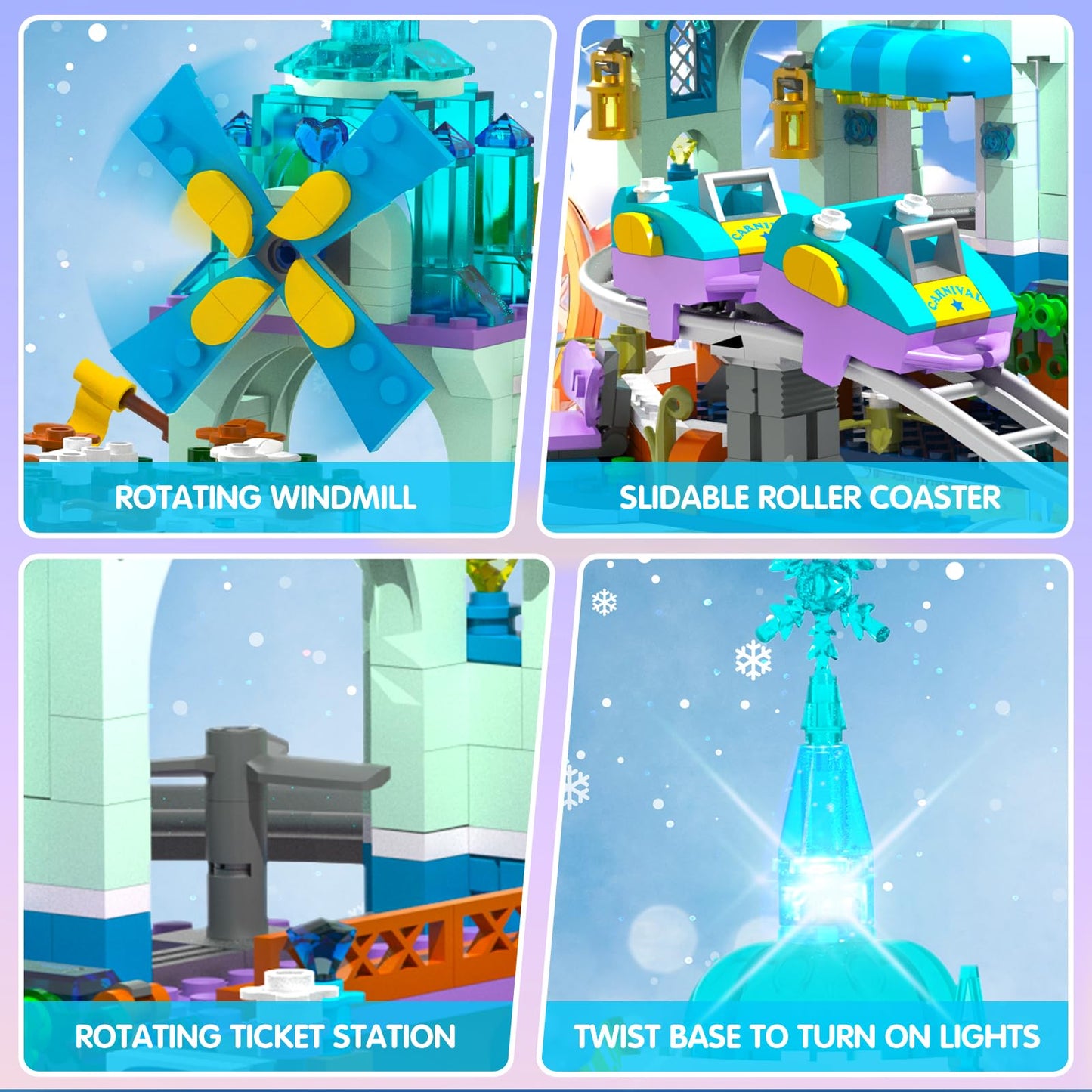 Cubimana Frozen Roller Coaster Building Set With Led Light - 837Pcs City Ice Snow Amusement Park Coaster Building Block Rollerco