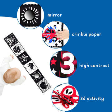 Jatlnnpola Black And White High Contrast Baby Toys - Newborn Toys 0 3 Months Brain Development - Soft Crinkle Books Tummy Time T