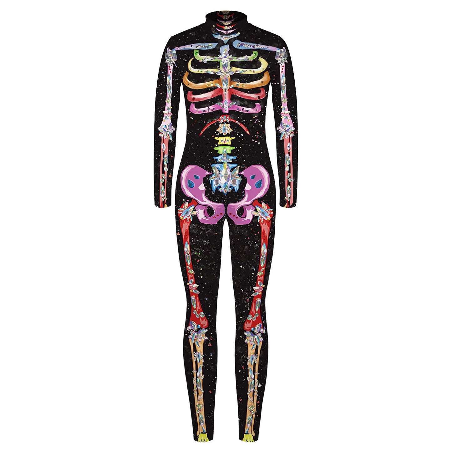 Remimi Boys Girl'S Skeleton Bodysuit Jumpsuit Long Sleeve Zip Back Black Zip Back Kids Halloween Costumes Multicolored Xl
