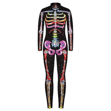Remimi Boys Girl'S Skeleton Bodysuit Jumpsuit Long Sleeve Zip Back Black Zip Back Kids Halloween Costumes Multicolored Xl