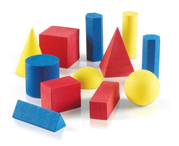 Hand2Mind Foam Geometric Solid Blocks, Assorted Colors, 3D Shapes (Set Of 12)