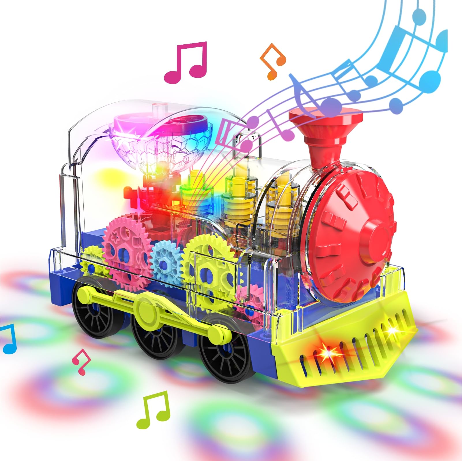 Kizeefun Light Up Train Toy For Toddlers: Transparent Gear Car Toy For Kids With Cool Light And Music Educational Crawling Toys For Baby Boys And Girls