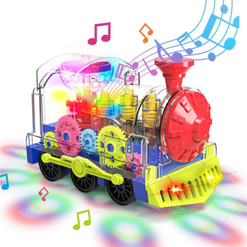 Kizeefun Light Up Train Toy For Toddlers: Transparent Gear Car Toy For Kids With Cool Light And Music Educational Crawling Toys For Baby Boys And Girls