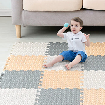 Tamiplay Foam Floor Mats For Kids, 12 X 12 Inch 16 Tiles 0.4' Thickness Foam Play Mat, Non-Toxic Square Interlocking Floor Mats Rubber Baby Play Mat For Toddlers(White/Beige/Gray)