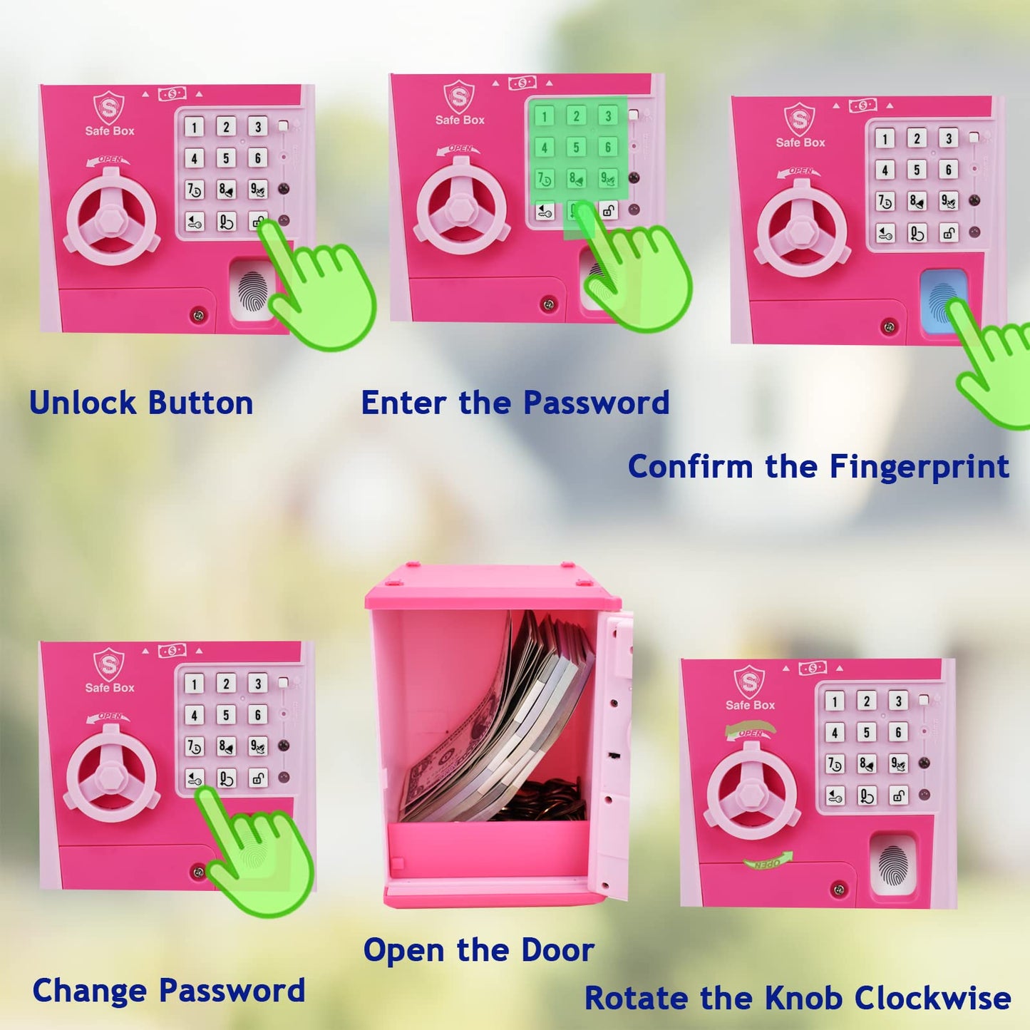 Litpggy Kids Safe Bank With Fingerprint Password Talking Atm Piggy Bank For Real Money Toy Gift For 5-14 Years Old Boys Girls