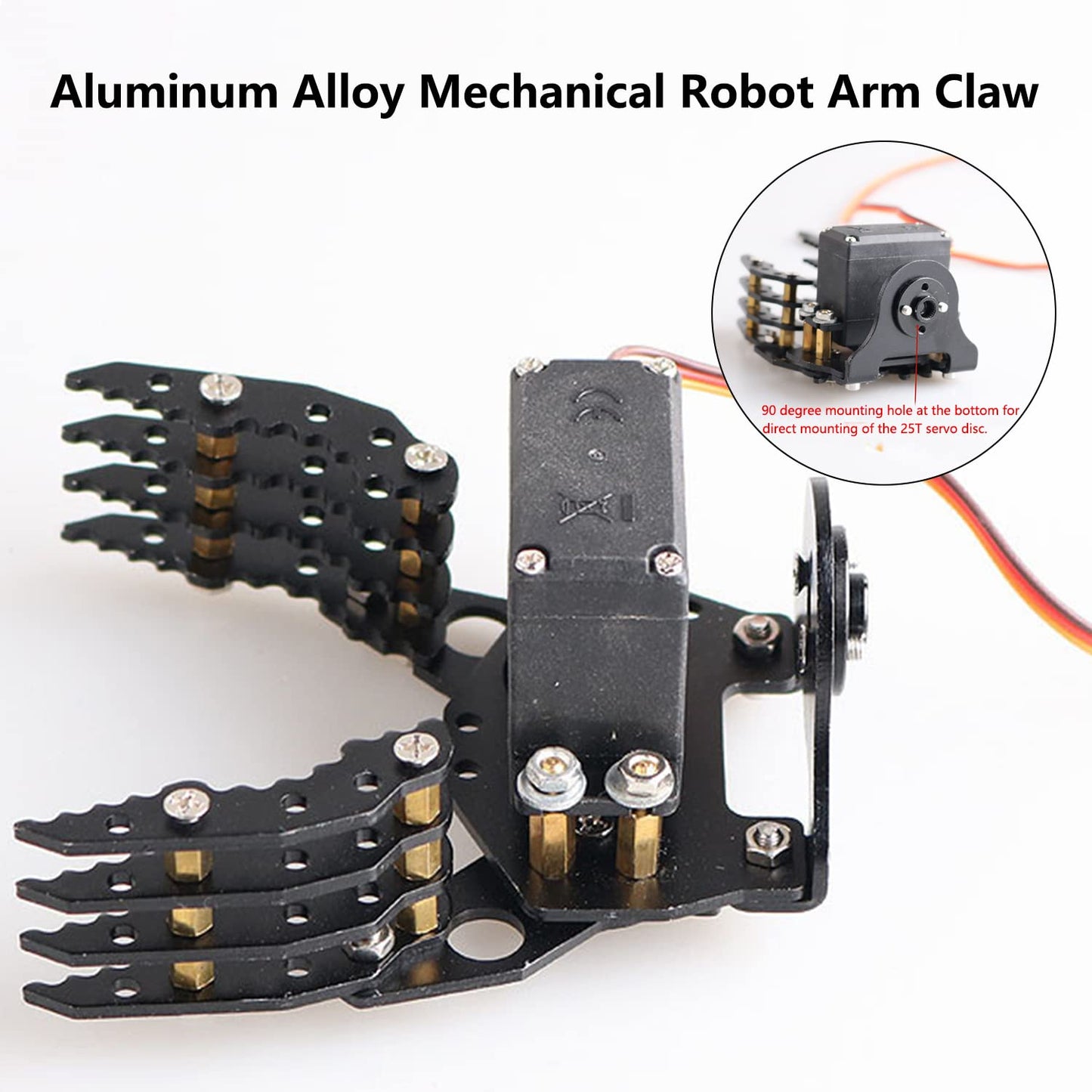 Professional Metal Robot Arm/Gripper/Mechanical Claw/Clamp/Clip With High Torque Servo, Rc Robotic Part Educational Diy For Arduino/Raspberry Pie, Science Steam Maker Platform (Black)