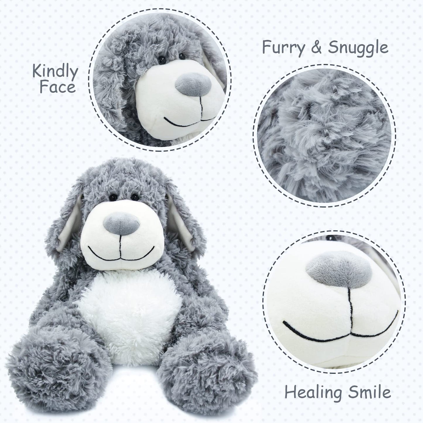 WEIGEDU Smiling Puppy Dog Stuffed Animal Plush Toys for Kids Boys Girls Birthday Nursery Bedtime Easter Gifts  17.7 inches Gray