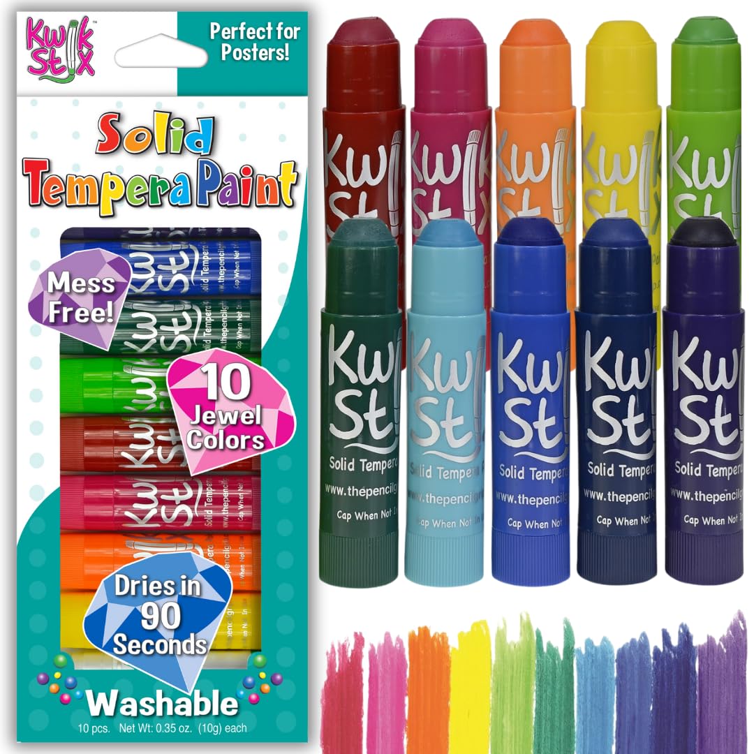 Kwik Stix Solid Tempera Paint Sticks, 10 Jewel Colors, Washable Paint Sticks For Kids, Super Quick Drying, Non-Toxic, Allergen Free, Paint Sticks In Jewel Colors, Paint For Kids And Toddlers