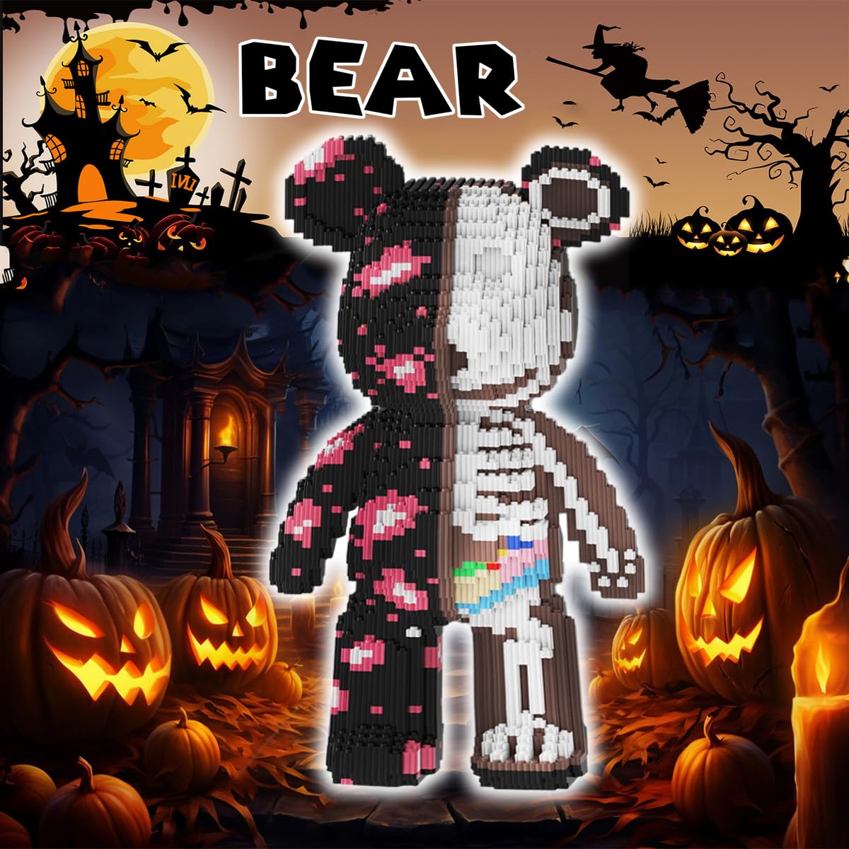 VIIOVOIIV Before Christmas Teddy Skeleton Bear Micro Building Blocks Set(18.5inches) Christmas Ornaments Bear Building Blocks Gift for mature-themed and Kid