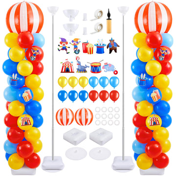 Gejoy 2 Set Carnival Balloon Column Stand Kit with 123 Pcs Carnival Balloons 9 Pcs Carnival Cards 6.5 ft Adjustable Balloon Towe