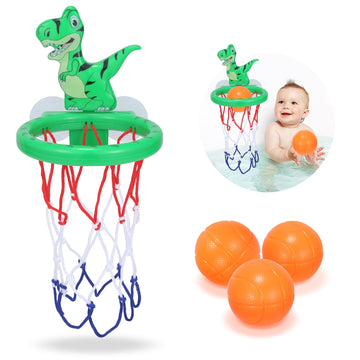 Bath Dinosaur Toys Gifts For Kids Ages 1-3 4-8, Bathtub Shooting Game & Fun Basketball Hoop For Boys Girls Baby Infant Toddlers - New Upgraded Strong Suction Cup Basketball Hoop With 3 Balls Set