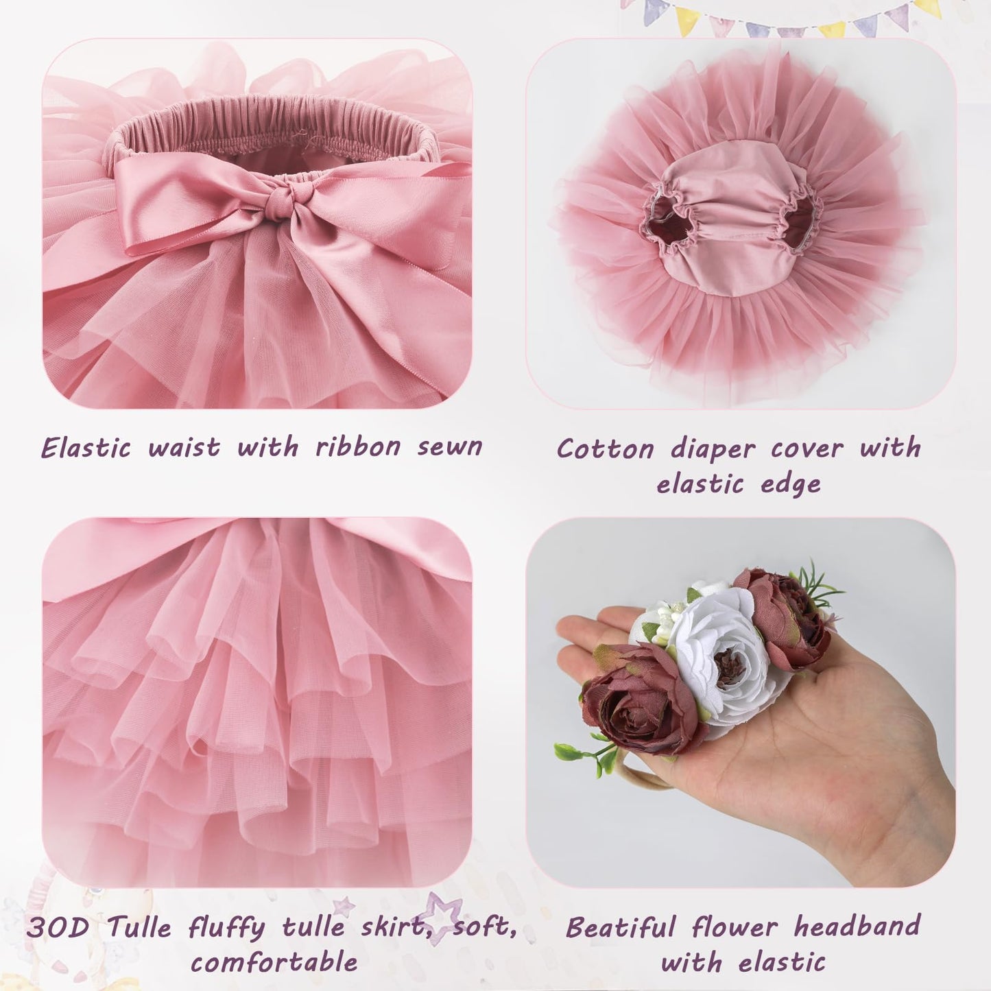 Newborn Photography Outfits Girl Soft Fluffy Baby Girls Tutu Skirt With Diaper Cover, Cute Pink Ruffle Tulle Newborn Tutu Dress