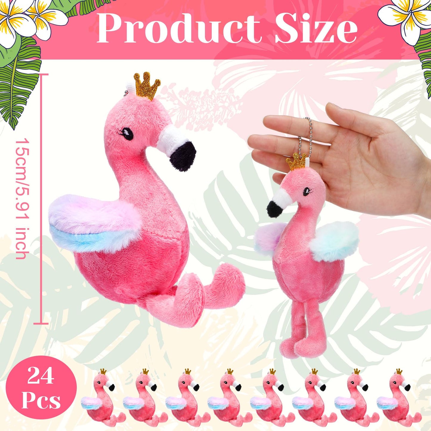 VercanMonth 24 Pcs Mini Stuffed Flamingo Plush Bulk for Girl Party Favors Birthday Flamingo Keychain with Glitter Crown Pink Stu