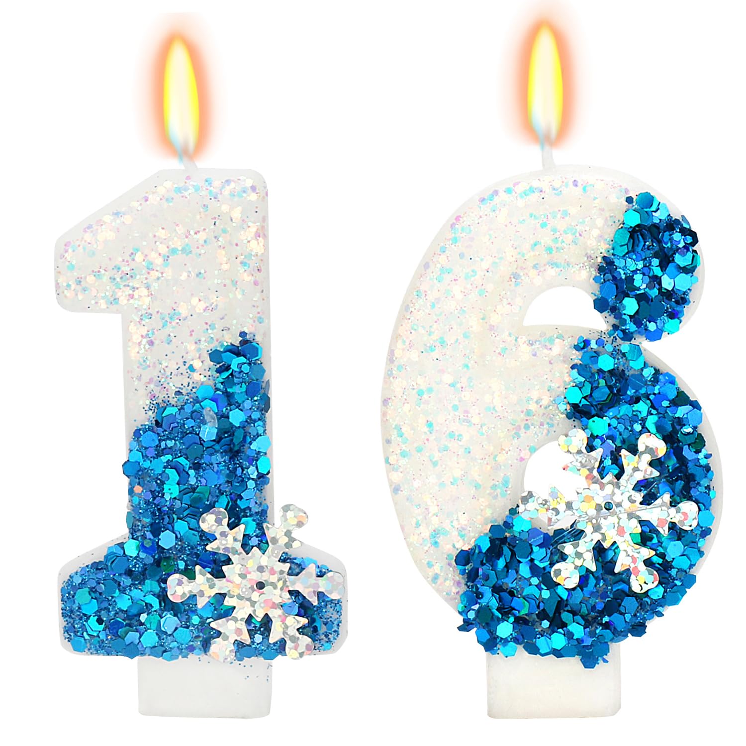 Snow Themed Birthday Candles, 16th Birthday Candle for Party Supplies, Winter Birthday Party Supplies, 2.76 inch Number 16 Candl