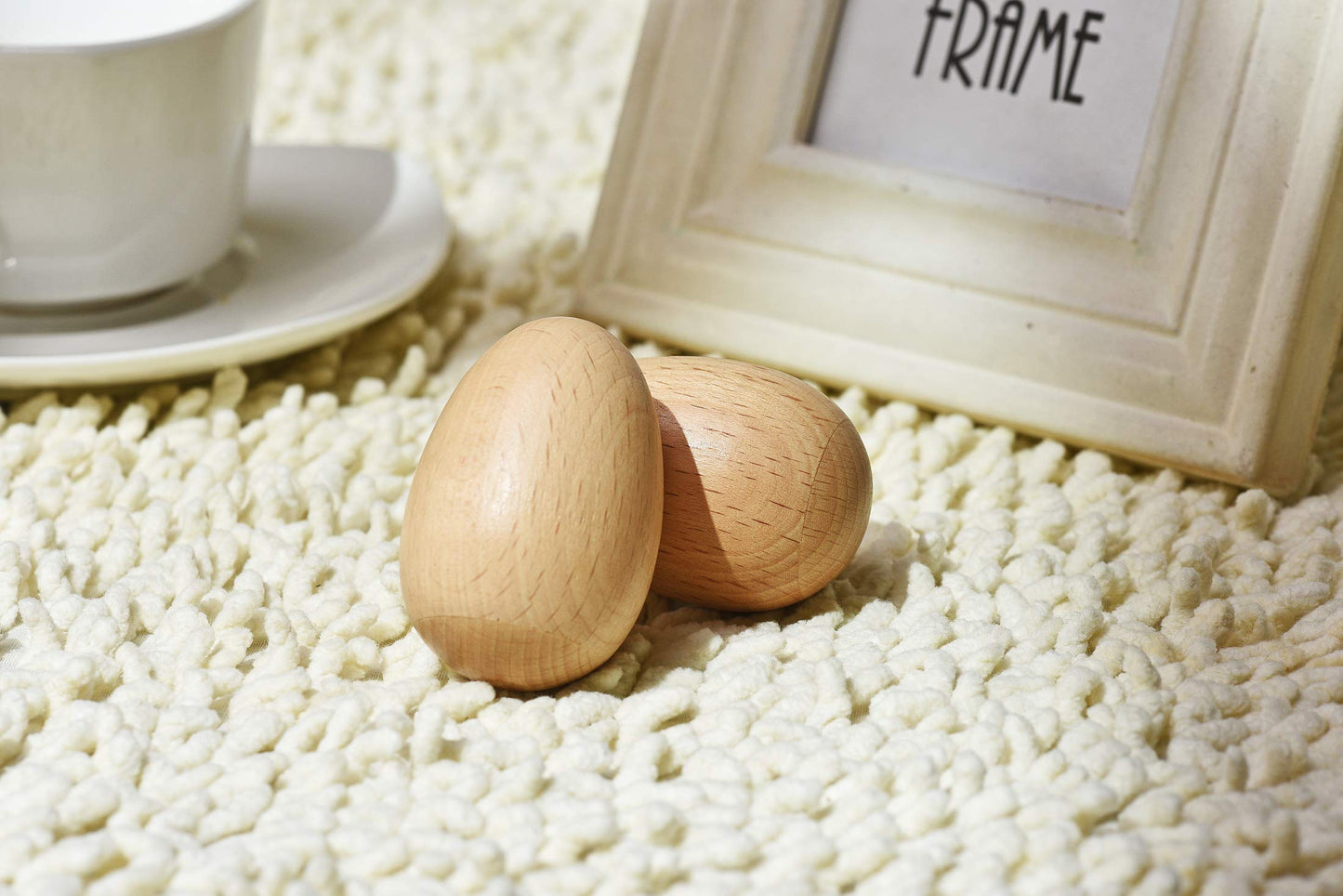 Wood Egg Shakers Set, Musical Percussion Instruments, Natural Finish (2 Pcs)