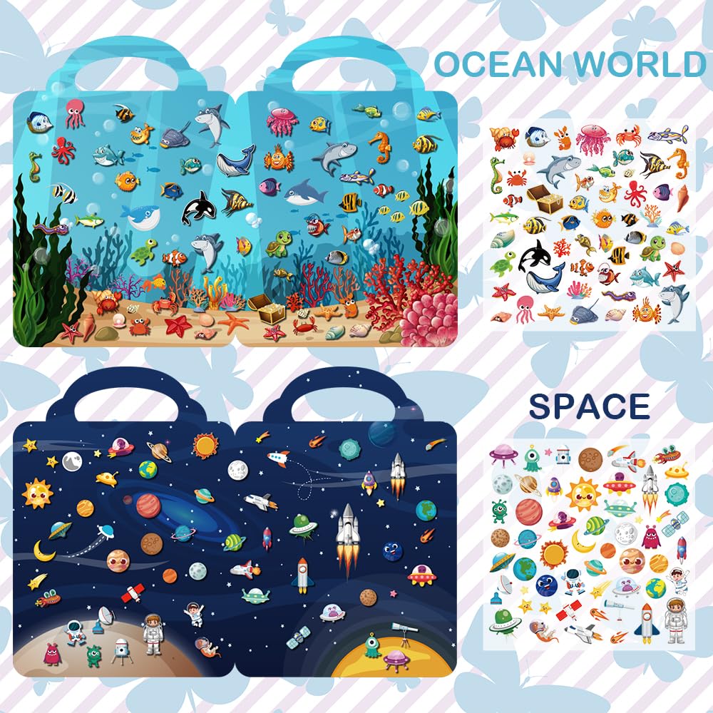 Aannanl Reusable Sticker Book for Toddlers 2-4 Years, 6 Sets of Puffy Sticker Books for Kids Ages 1-3 and 2-4 Years Old Book for