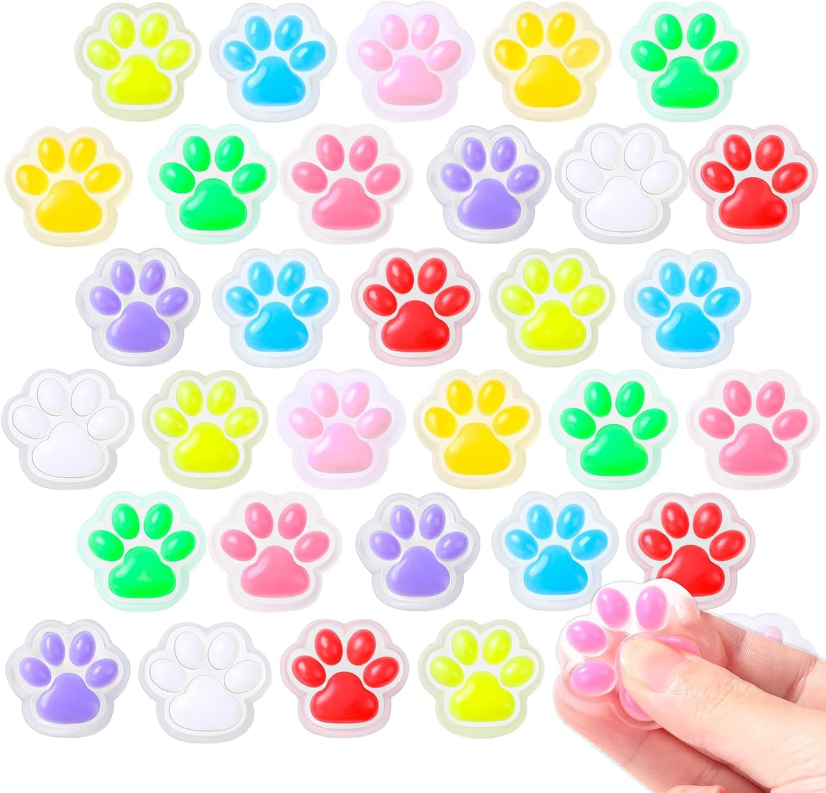 ANAB GI 5pcs Mini Squeeze Squishy Toys, Colorful Cat Paw Fidget Sensory, Cute Soft Stress Reliever Anxiety Pinch for Kids