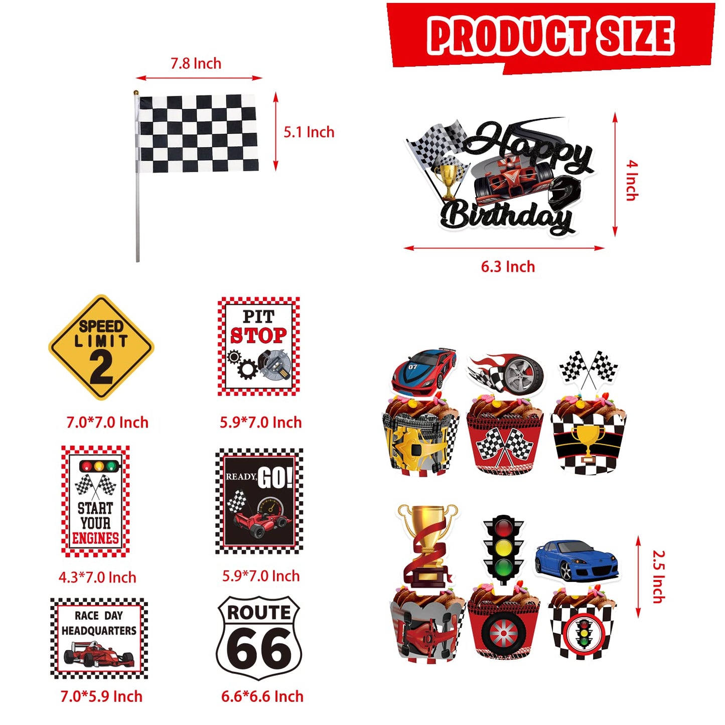 Mpanwen Race Car Birthday Party Supplies, 142 Pcs Racecar Racing Party Decorations For Boys Baby - Backdrop, Banner, Cake, And C