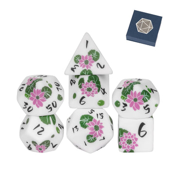 Hddais Flower Dnd Dice Set 7 Piece Lotus Resin Dice Set D&D Rpg Dice With Gift Box For Dungeons And Dragons Role Playing Games A