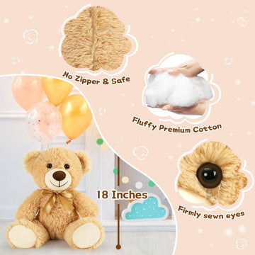 Morismos Teddy Bear Stuffed Animals, 18Inch Bulk Teddy Bears Plush For Kids, Medium Size Bears For Baby Shower, Christmas