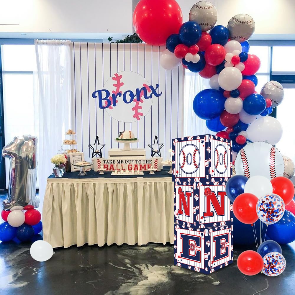 Toniful 1St Birthday Baseball Decoration One Boxes With Baseball Balloons, 1St Birthday Decorations,One Year Old Birthday Decora
