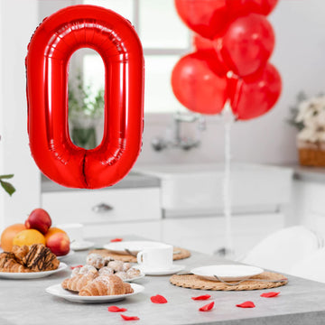 40 Inch Giant Red Number 0 Balloon, Helium Mylar Foil Number Balloons For Birthday Party, Birthday Decorations For Kids, Anniver