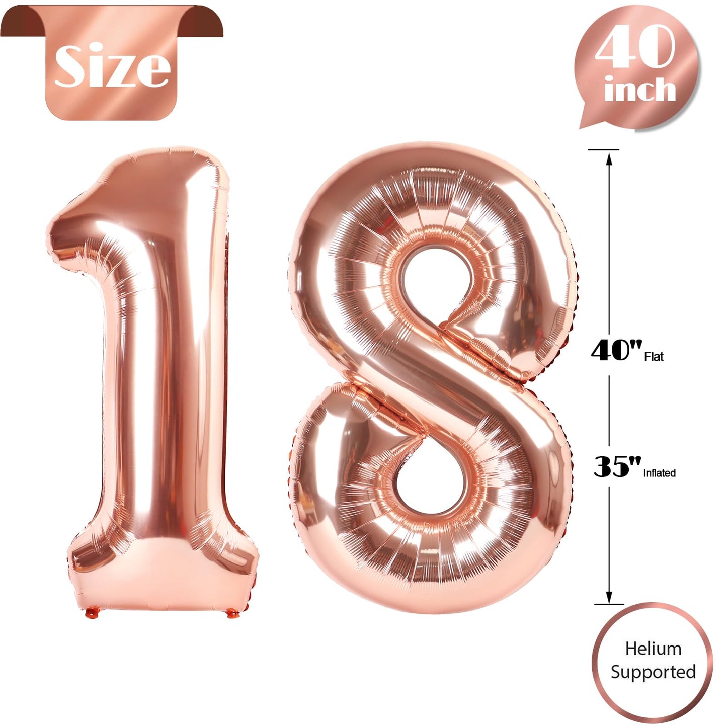 18 Balloon Number, Rose Gold Number 18Th Birthday Balloons 40 Inch, 18 Years Old Rose Gold Birthday Decorations For Boys Girls,