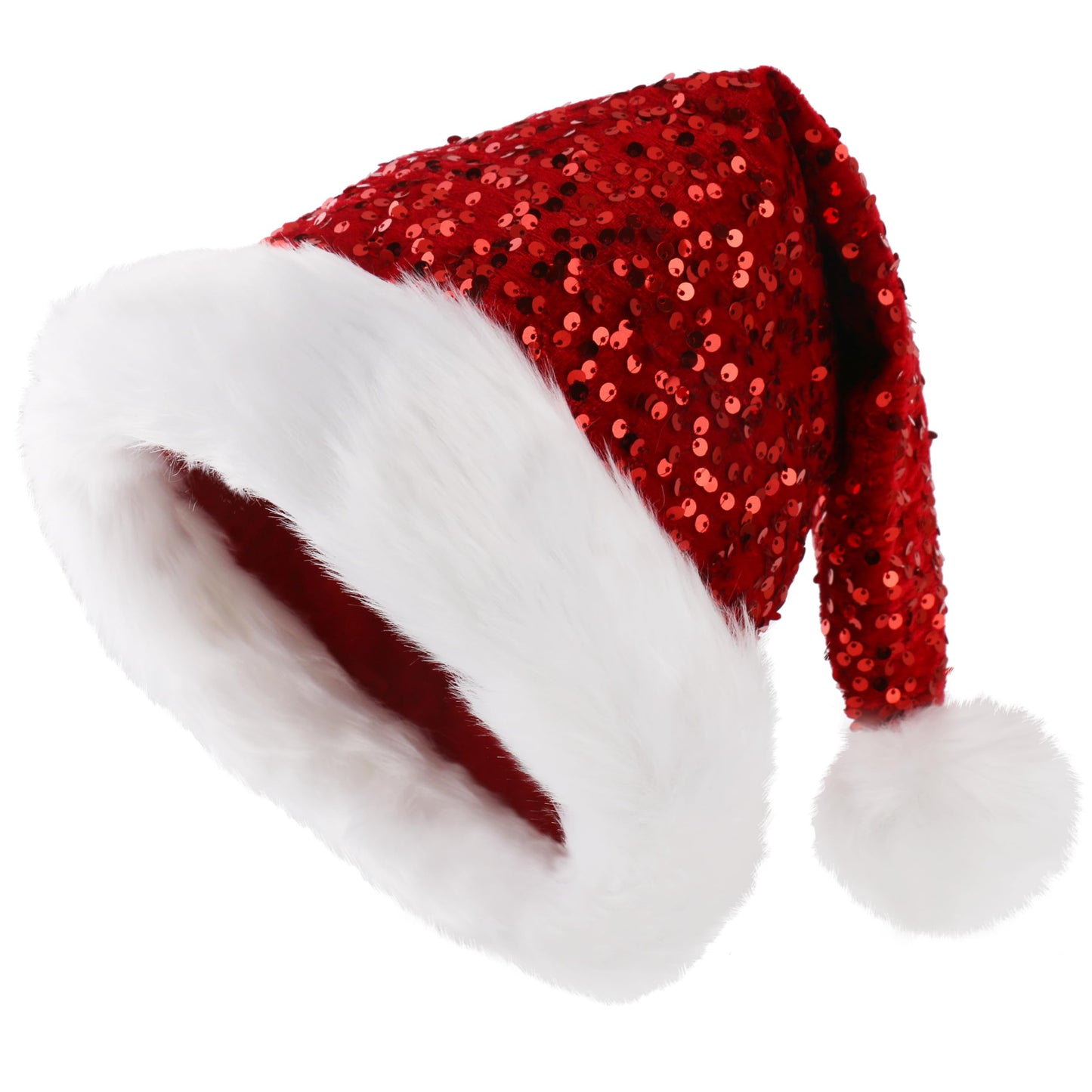 Inxens Santa Hat Christmas Hat mature-themed Large Red Plush Velvet Santa Claus Hat for Women Men XL Holiday Christmas Hats Double Layer Sequin 31x47cm
