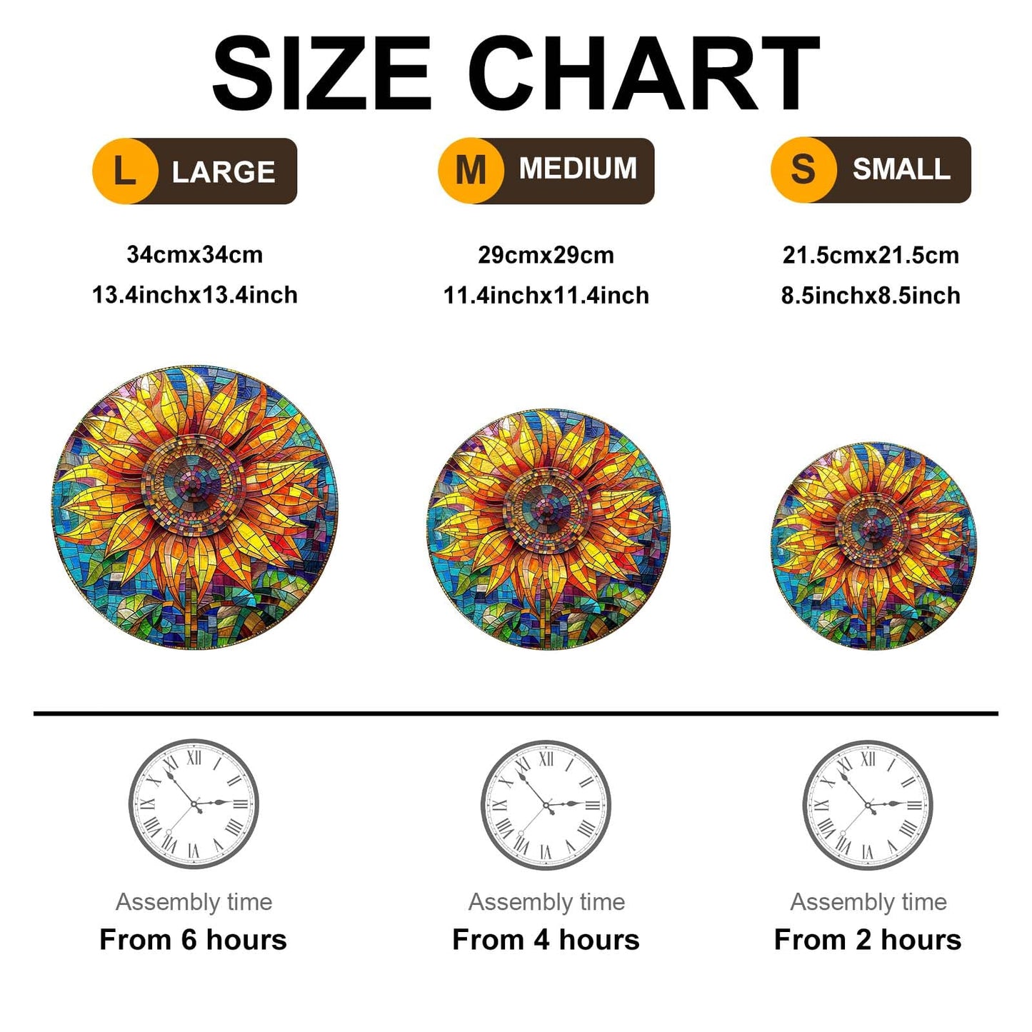 AEEKDOOK Wooden Puzzles for mature-themeds  Stained Glass Sunflower Wood Puzzles mature-themed - Unique Animal Shape Wooden Jigsaw Puzzles for mature-themeds for Puzzle Lovers (13.4 * 13.4in - 300 Pieces)