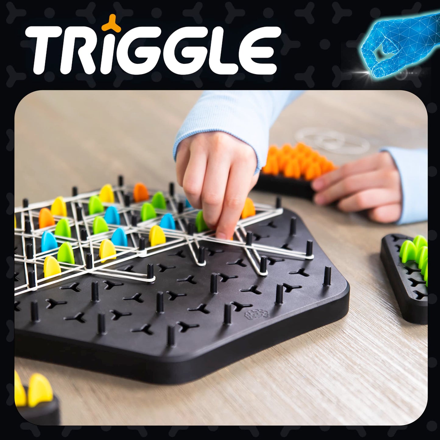 Fat Brain Toys Triggle - Stretch Four To Score [Fun Family Brainteaser Strategy Game For Kids, Teens, & Adults] Rubber Band Tria