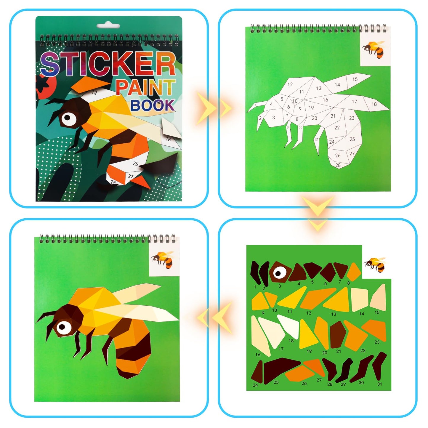 Sticker For Kids Ages 4-8,8-10 Sticker Paint Books, Stickers For Kids Sticker Book For Birthday Party Favor Gift, Car Road Plane Travel Toy Activity Books (Animal+Ocean+Insect+Vehicle)