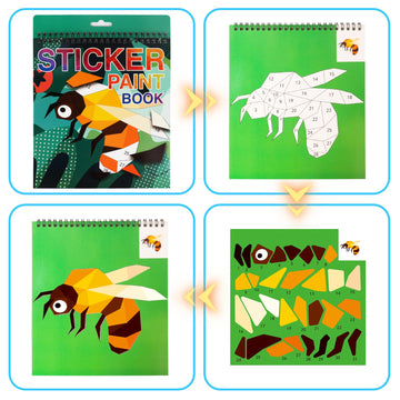 Sticker For Kids Ages 4-8,8-10 Sticker Paint Books, Stickers For Kids Sticker Book For Birthday Party Favor Gift, Car Road Plane Travel Toy Activity Books (Animal+Ocean+Insect+Vehicle)