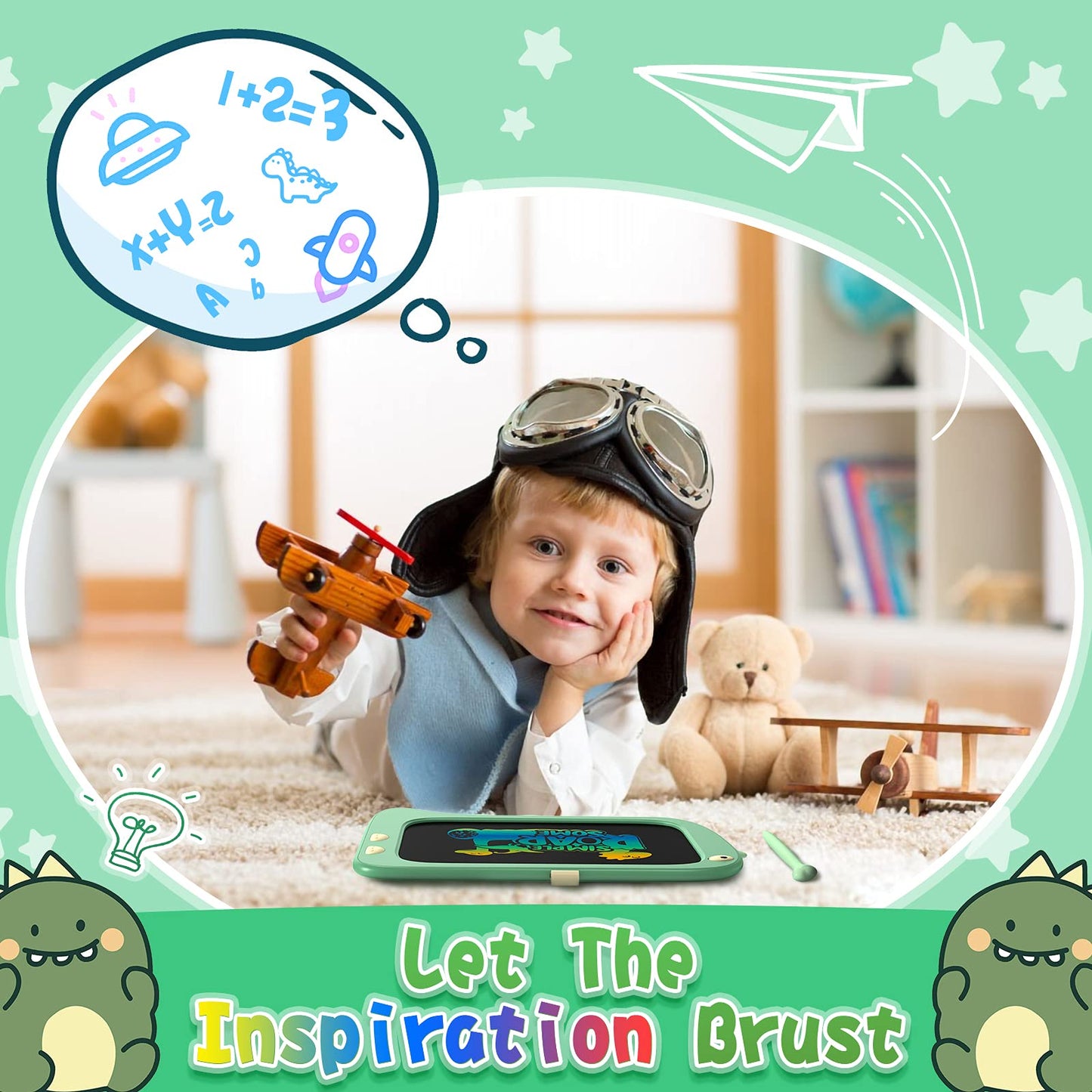 ORSEN LCD Doodle Board Tablet - 8.5 Inch Green Dinosaur Drawing Pad for Kids 2-6 Years - Fun Gifts for Christmas and Birthdays
