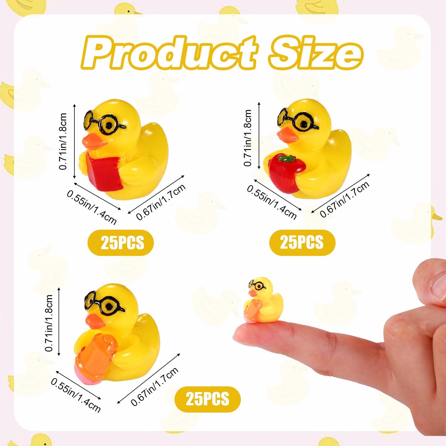 75pcs Back to School Mini Resin Ducks  3 Style Tiny Small Resin Themed Duck Back to School Miniature for DIY Dollhouse Garden Bonsai Micro Landscape