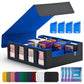 Uaono Trading Card Storage Box With Commander Display; 2400+ Deck Box For Mtg With Removable Cover; Toploader Card Case Fits Magic Tcg Ptcg Sports Cards; 24 Dividers, 4 Stoppers (Black, Blue)