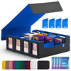 Uaono Trading Card Storage Box With Commander Display; 2400+ Deck Box For Mtg With Removable Cover; Toploader Card Case Fits Magic Tcg Ptcg Sports Cards; 24 Dividers, 4 Stoppers (Black, Blue)