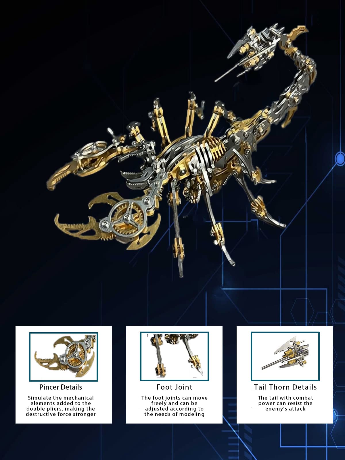 3D Metal Model Kits, Mechanical Scorpion King Gold 3D Metal Puzzle,Steel Warcraft Collection Diy Animal Brain Teasers Simple 3D