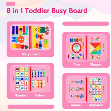 Ronstone Busy Board Book,8 In 1Toddler Montessori Toys For 18 Months Toddler-Girls Birthday Gifts,Easter Sensory Toys For Toddle