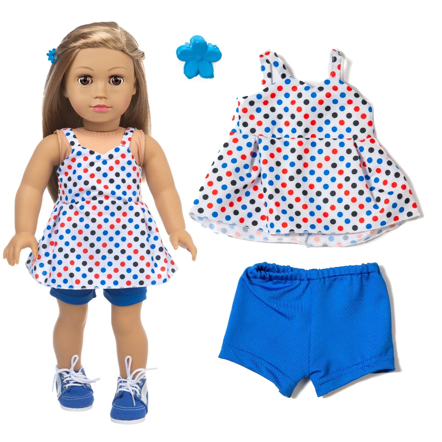 Xfeyue American 18 Inch Doll Clothes And Accessories 5 Sets Doll Clothes Dress Outfits + 2 Random Style Shoes For 18 Inch Doll Clothes